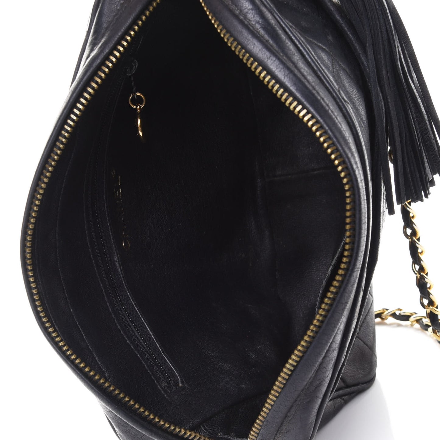 Lambskin Quilted CC Tassel Camera Case Black