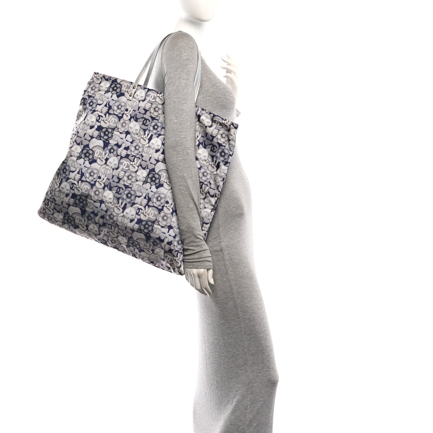 Chanel Nylon Cat Emoticon Tote Navy Silver 2 of 11