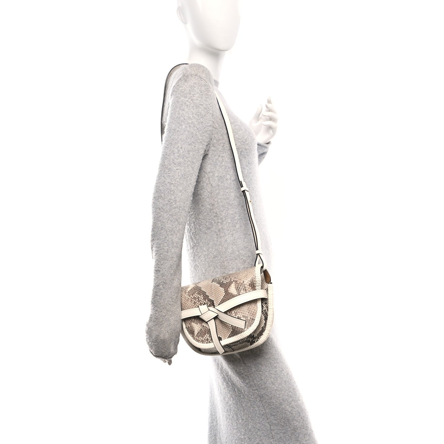 Loewe Snakeskin Calfskin Whipstitch Small Gate Crossbody Bag Ivory 2 of 12