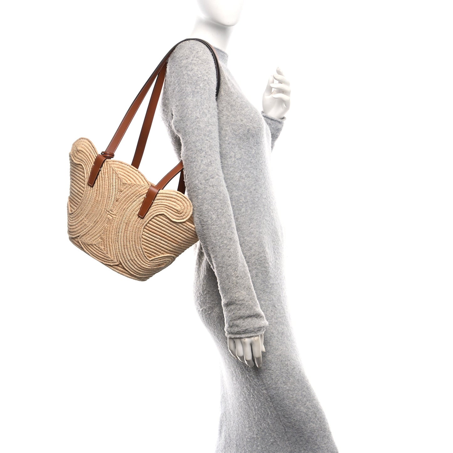 Braided Raffia Calfskin Triomphe Small Panier Tan