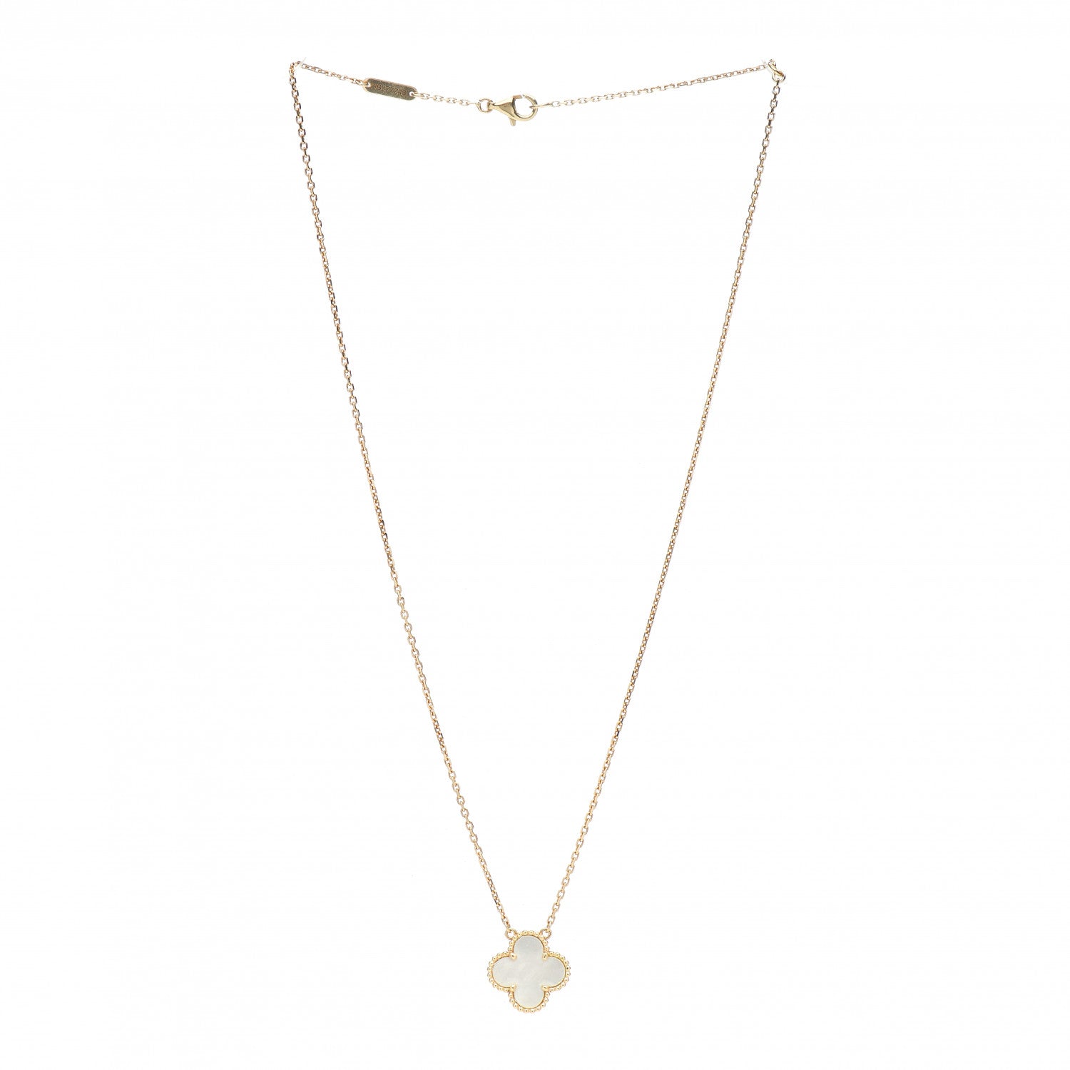 Van Cleef & Arpels 18K Yellow Gold Mother of Pearl Vintage Alhambra Pendant Necklace 3 of 5