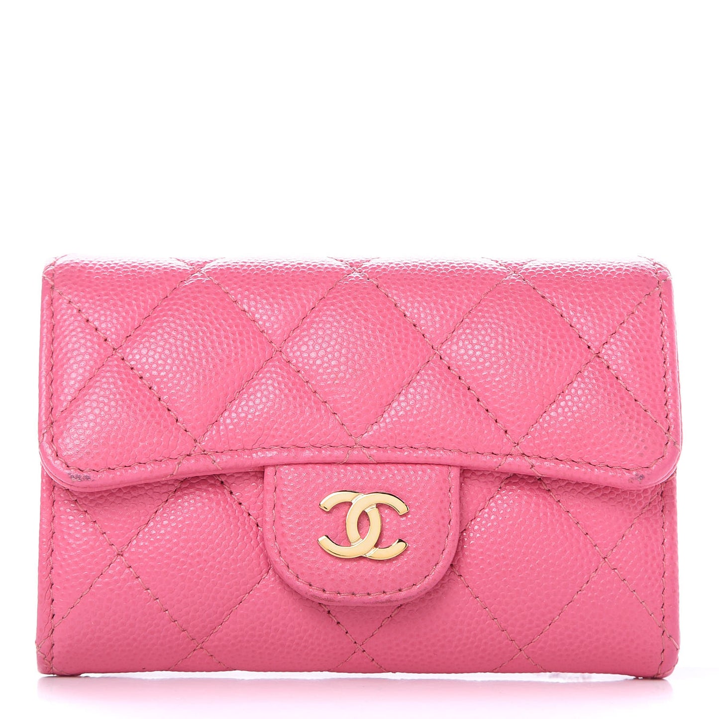 Caviar Quilted Flap Card Holder Pink