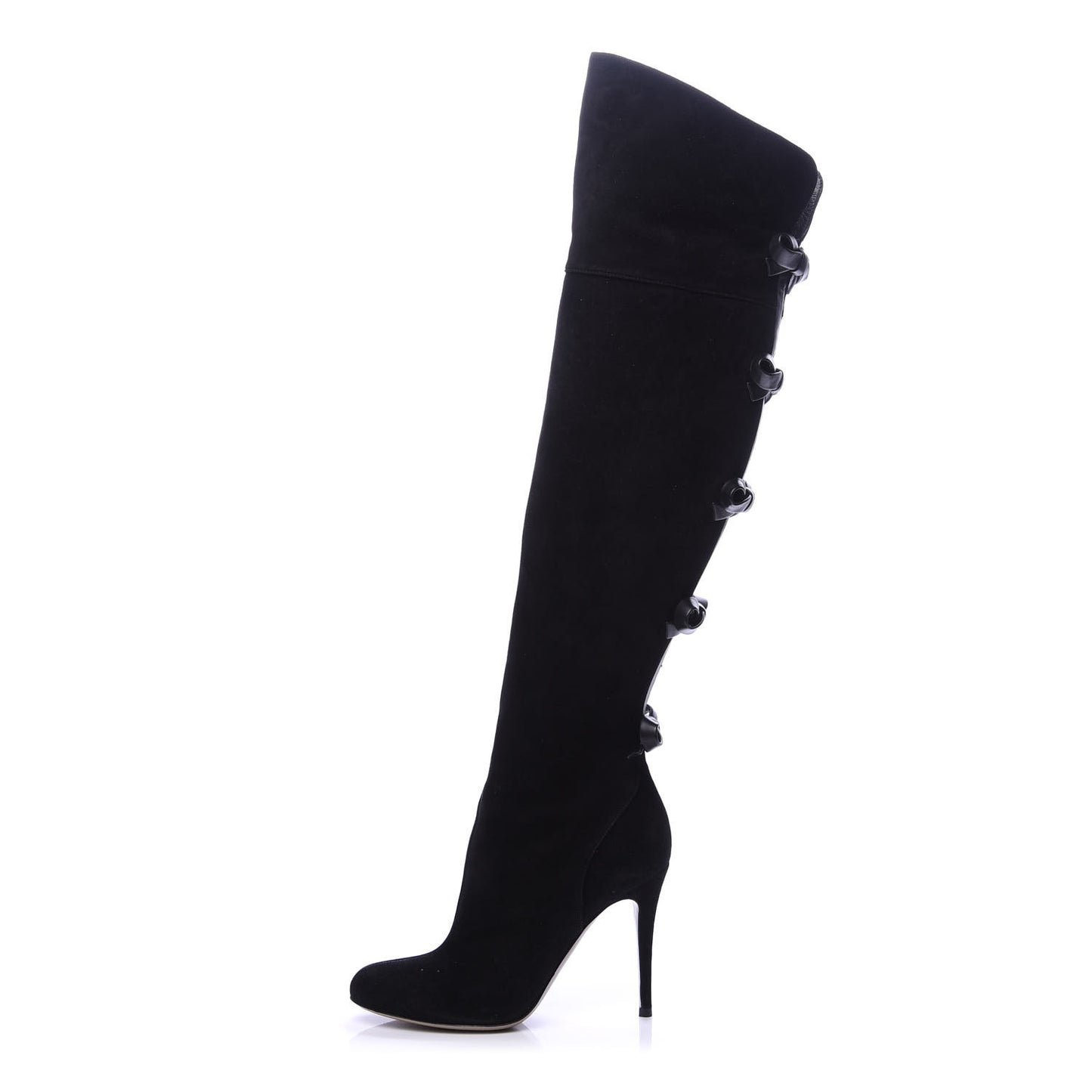 Calfskin Suede Bow Tall Boots 36.5 Black