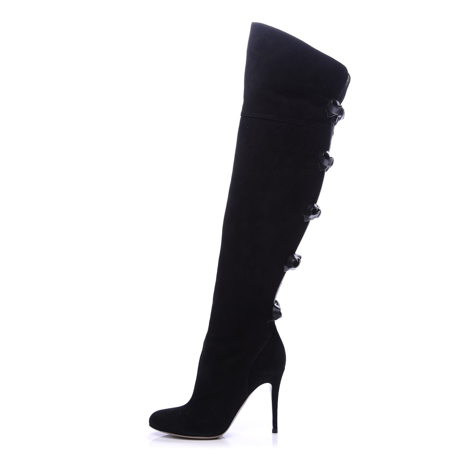 Valentino Garavani Calfskin Suede Bow Tall Boots 36.5 Black 1 of 7