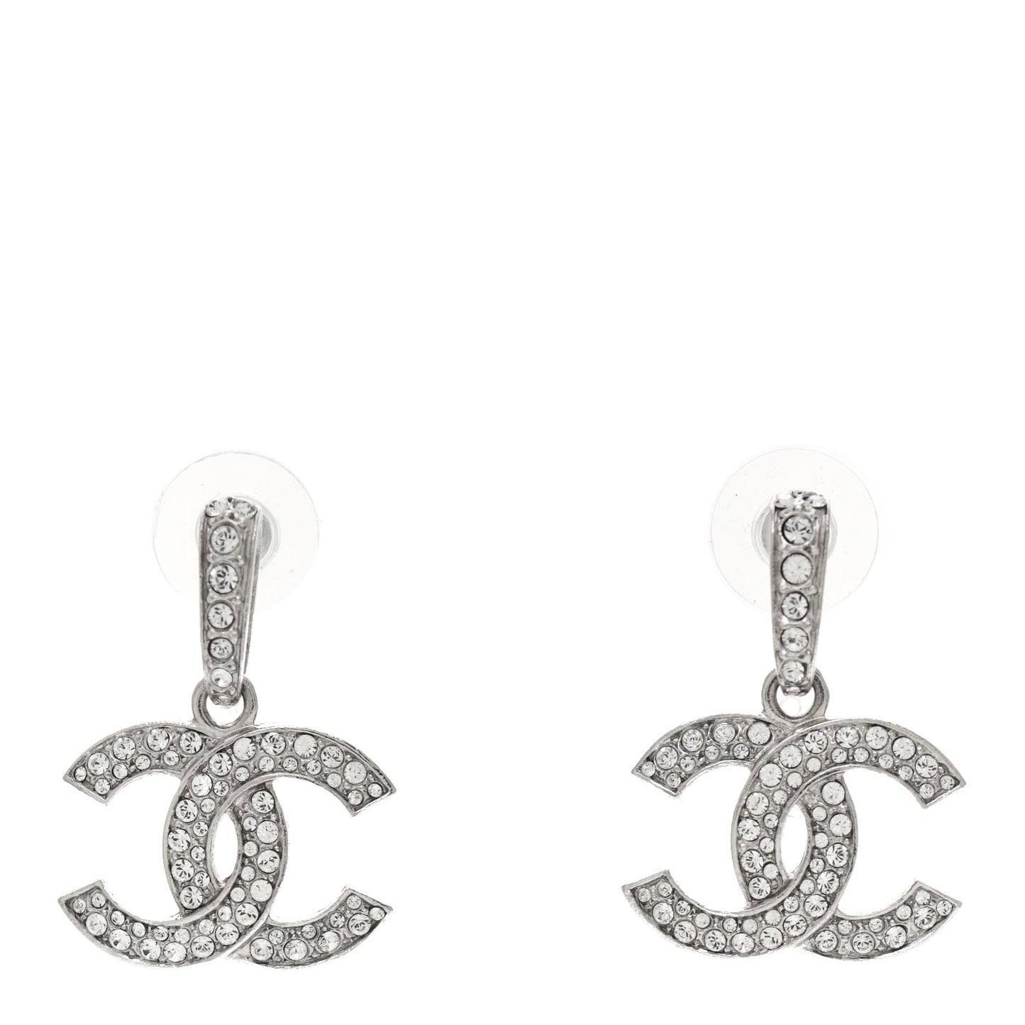 Crystal CC Drop Earrings Silver