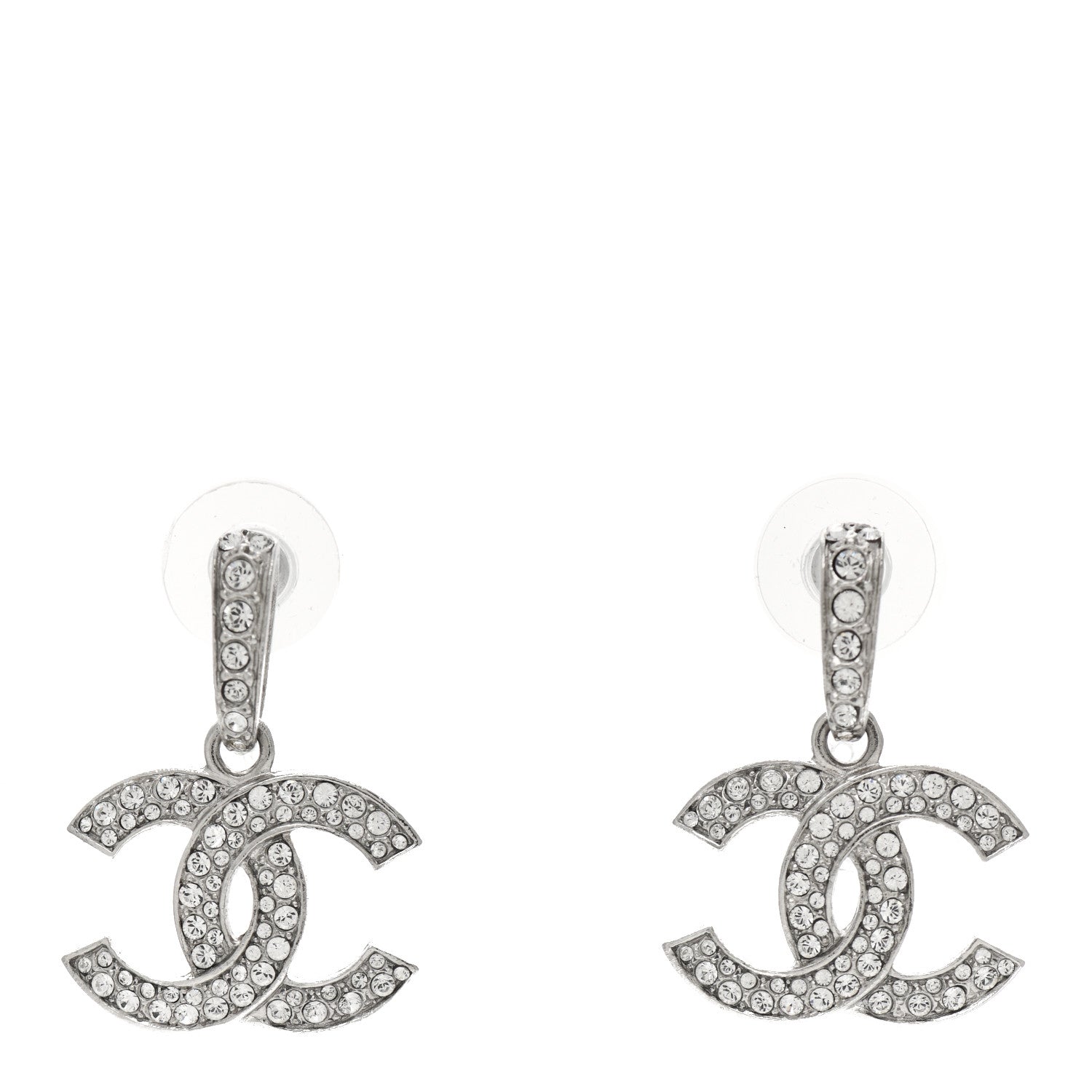 Chanel Crystal CC Drop Earrings Silver 1 of 4