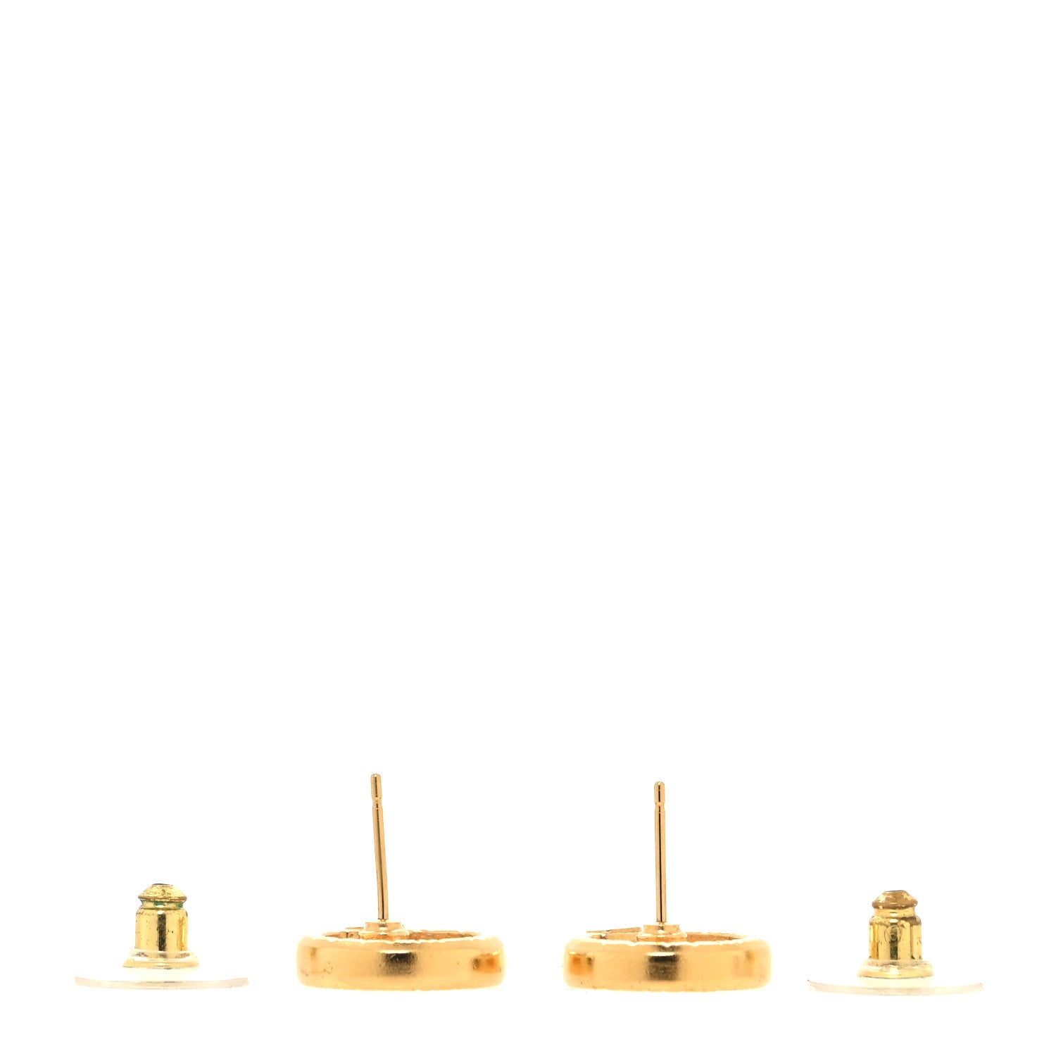 Chanel Metal Crystal Textured CC Round Earrings Gold 3 of 4