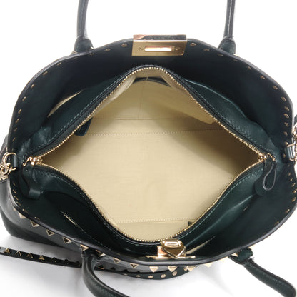 Valentino Garavani Leather Rockstud Dome Satchel Navy 5 of 9