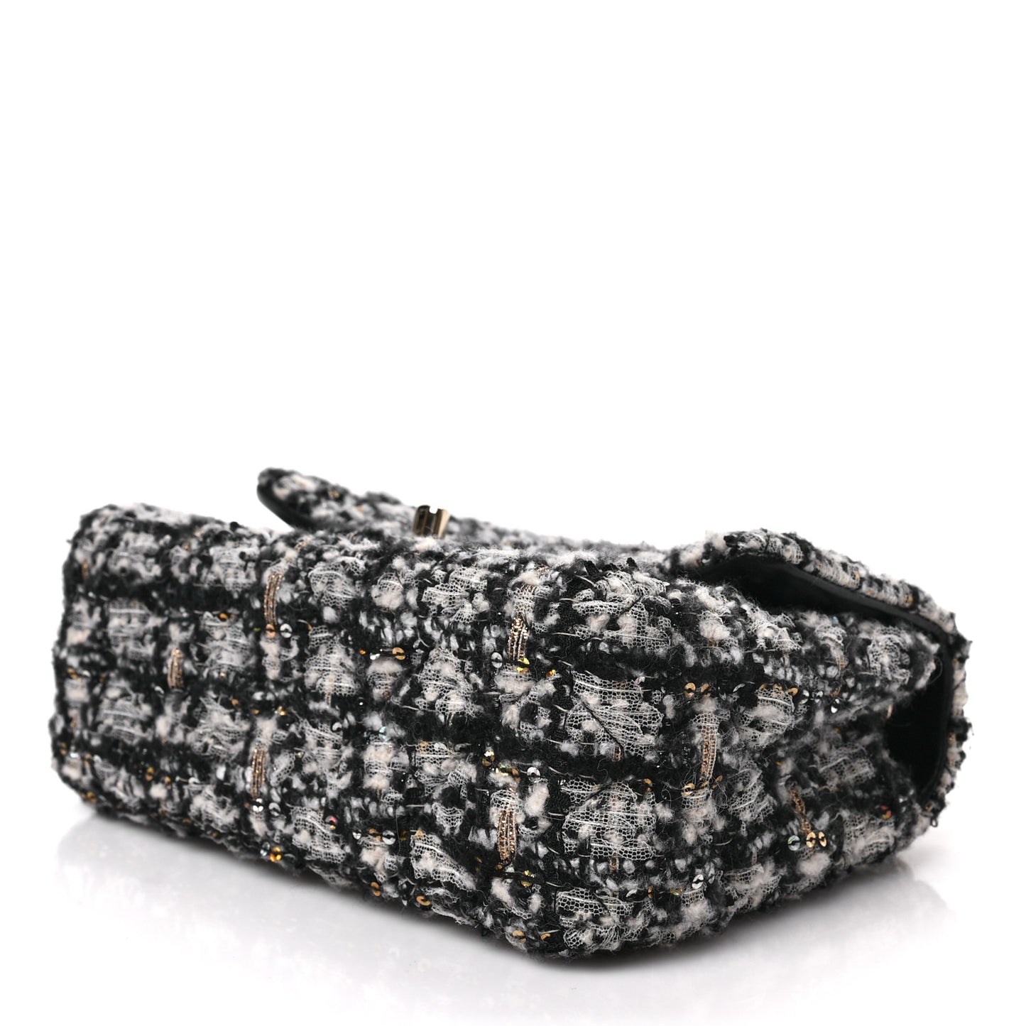 Glittered Tweed Quilted Mini Rectangular Flap Navy Blue