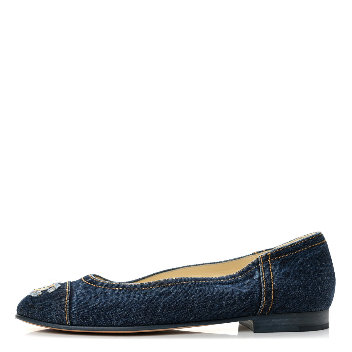 Chanel Denim CC Cap Toe Ballerina Flats 37.5 Navy Blue 1 of 9