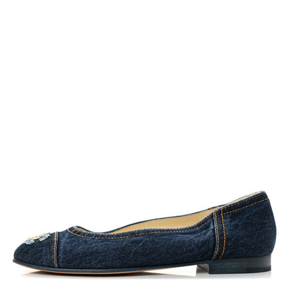 Chanel Denim CC Cap Toe Ballerina Flats 37.5 Navy Blue 1 of 9