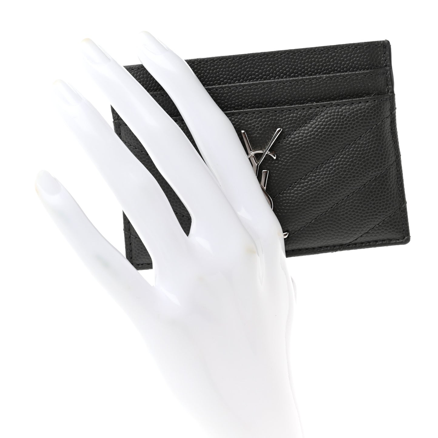Grain De Poudre Matelasse Chevron Monogram Credit Card Case Coal