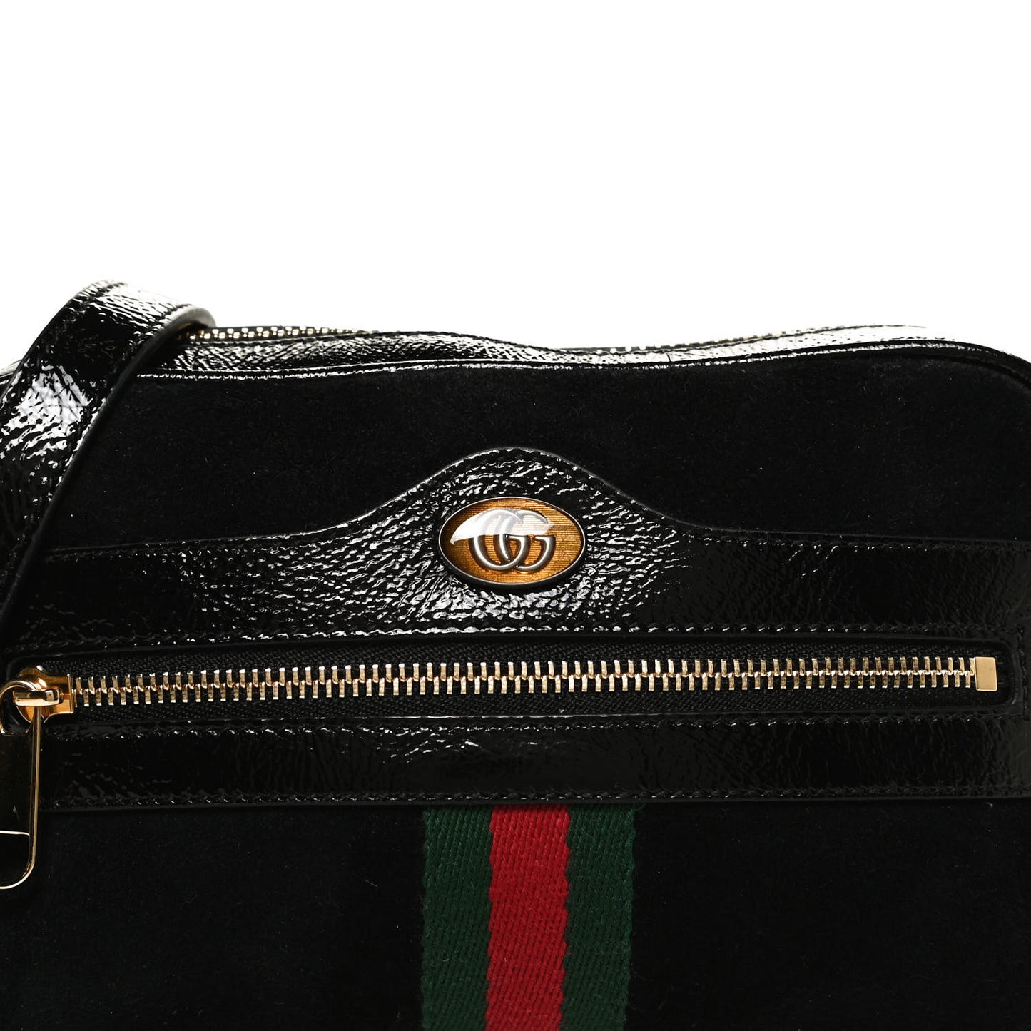 Suede Patent Web Mini Ophidia Shoulder Bag Black