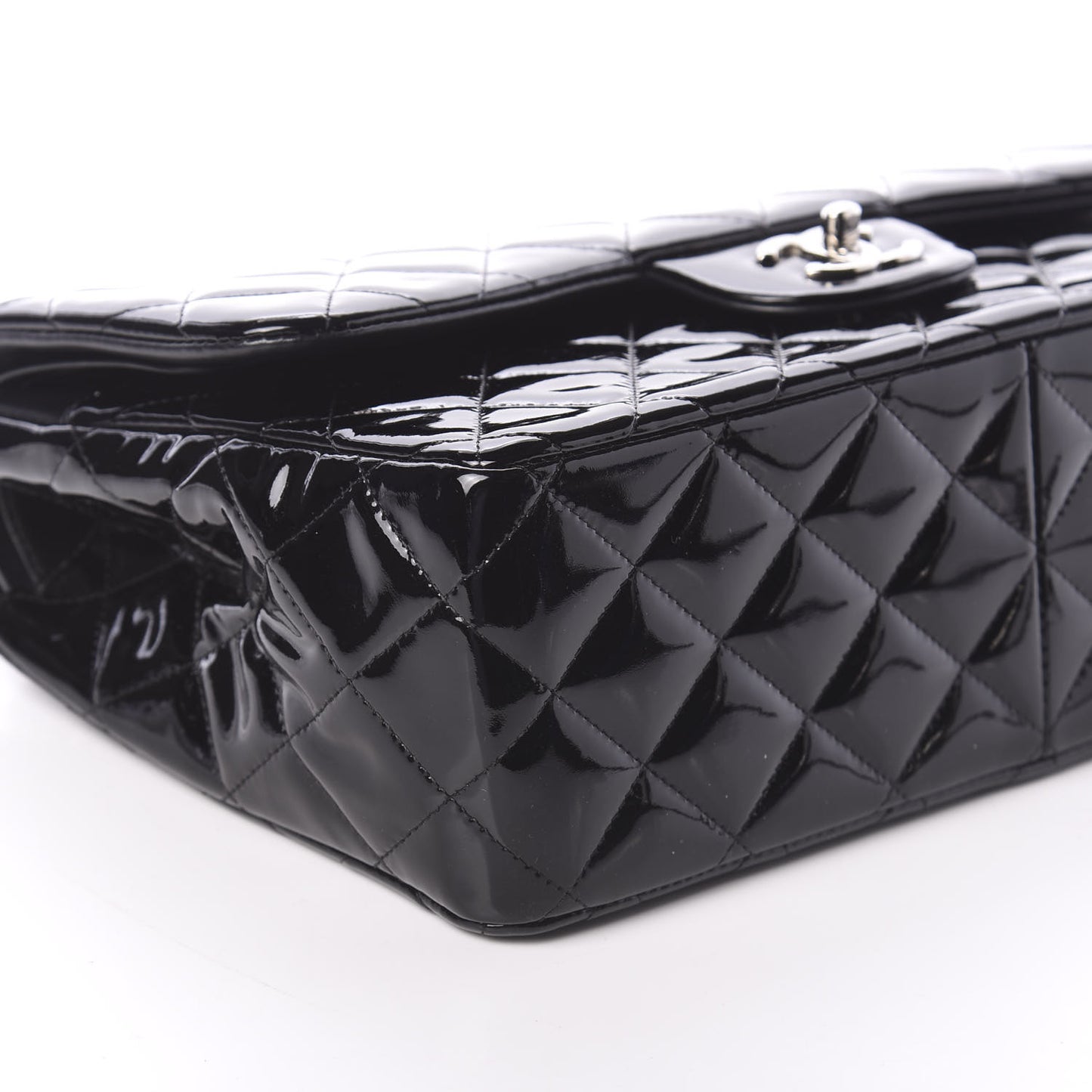 Patent Quilted Jumbo Double Flap Black