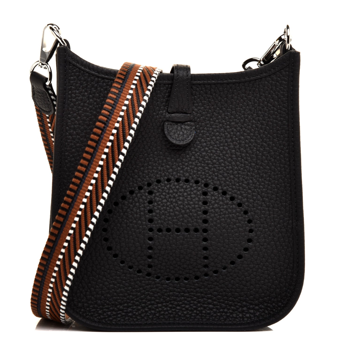 Hermes Taurillon Clemence Amazone Sangle Cavale Evelyne TPM Black Noisette 1 of 10