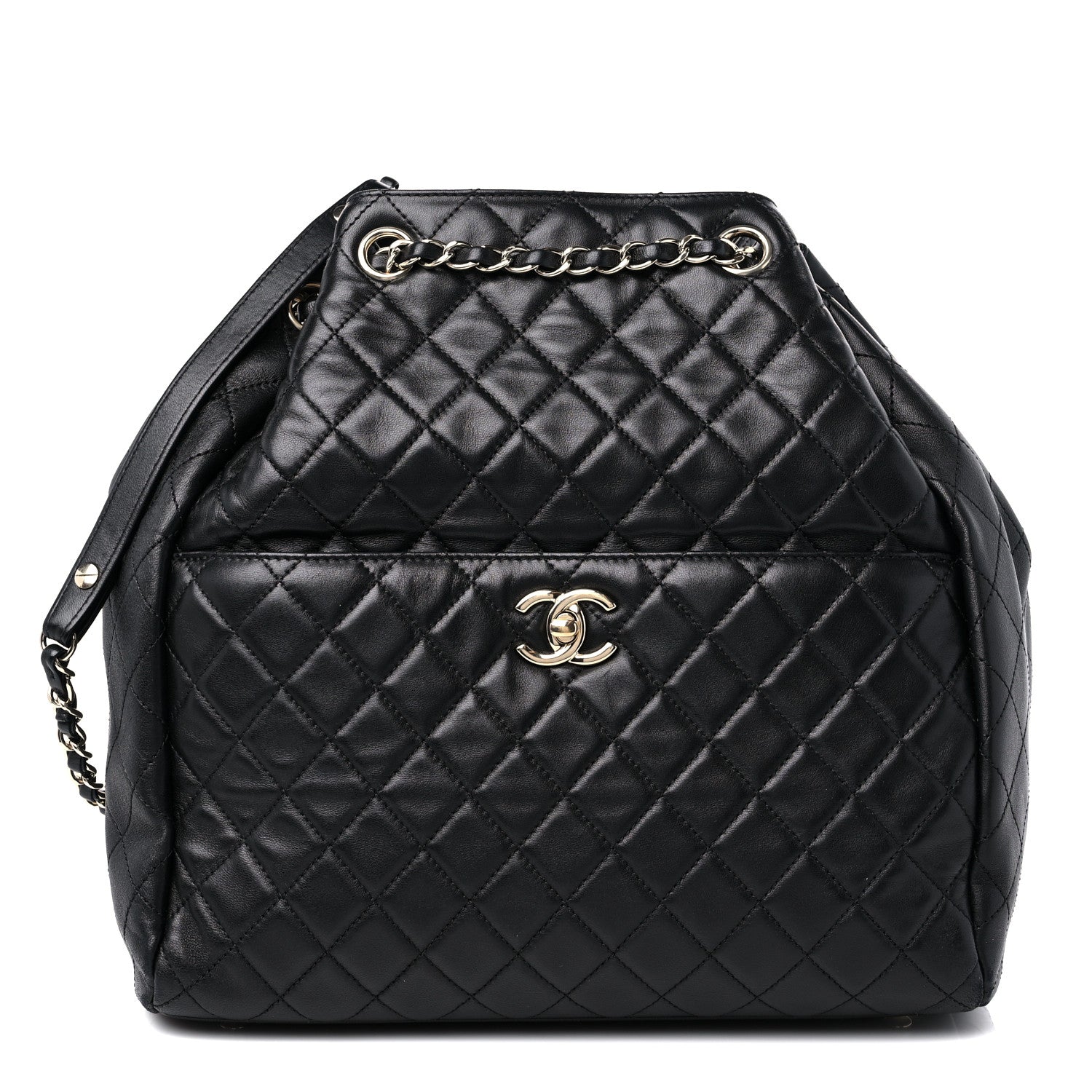 Chanel Lambskin Quilted Large Drawstring Bag Black 1 of 12