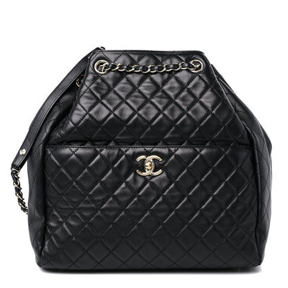 Chanel Lambskin Quilted Large Drawstring Bag Black 1 of 12