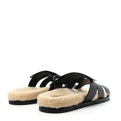 Hermes Veau Indios Woolskin Mens Chypre Sandals 42 Black Ecru 4 of 4