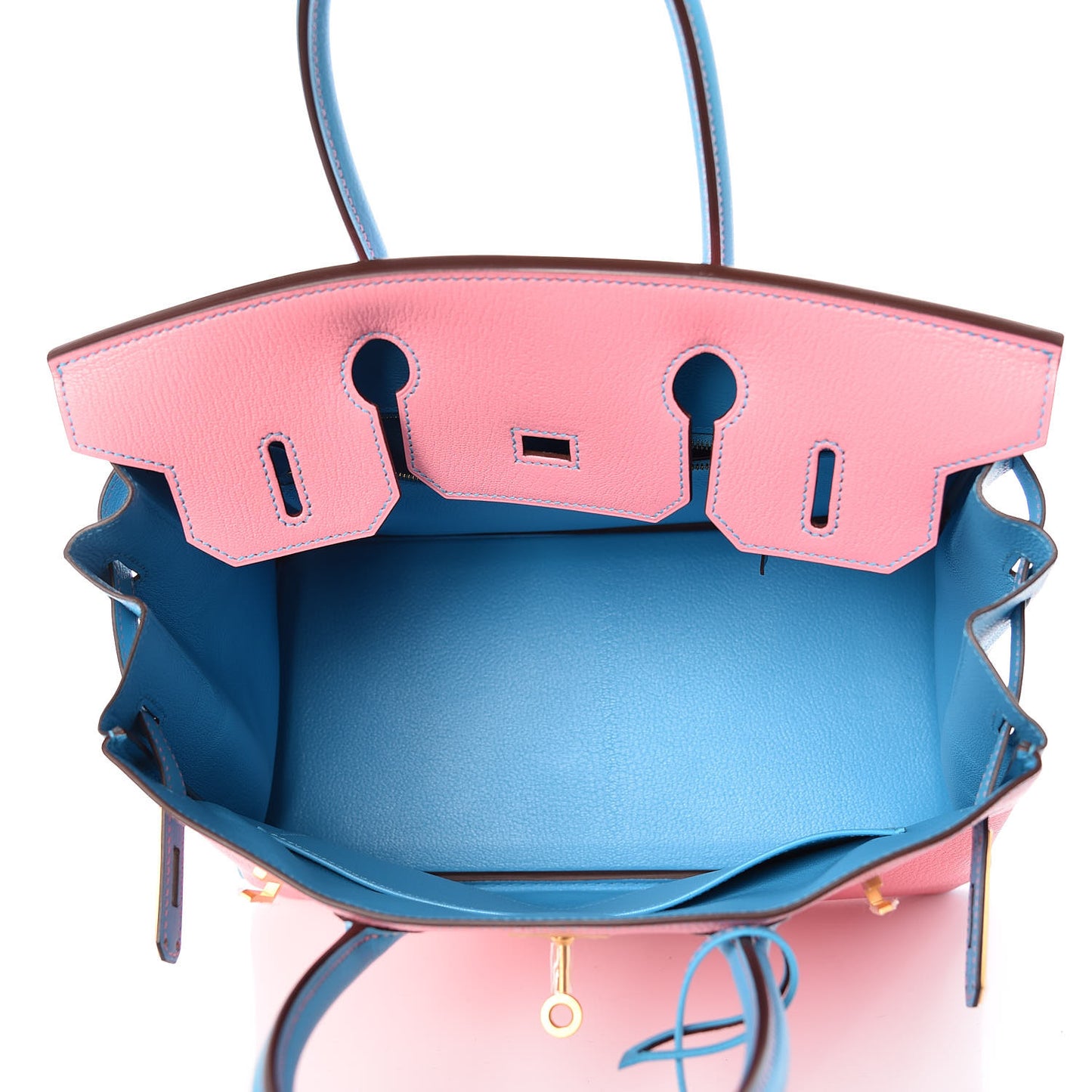 Chevre Bi-Color Horseshoe Birkin 30 Rose Confetti Bleu Azteque