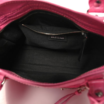 Balenciaga Shiny Supple Calfskin Crocodile Embossed Classic Silver Hardware Mini City Baby Pink 6 of 14