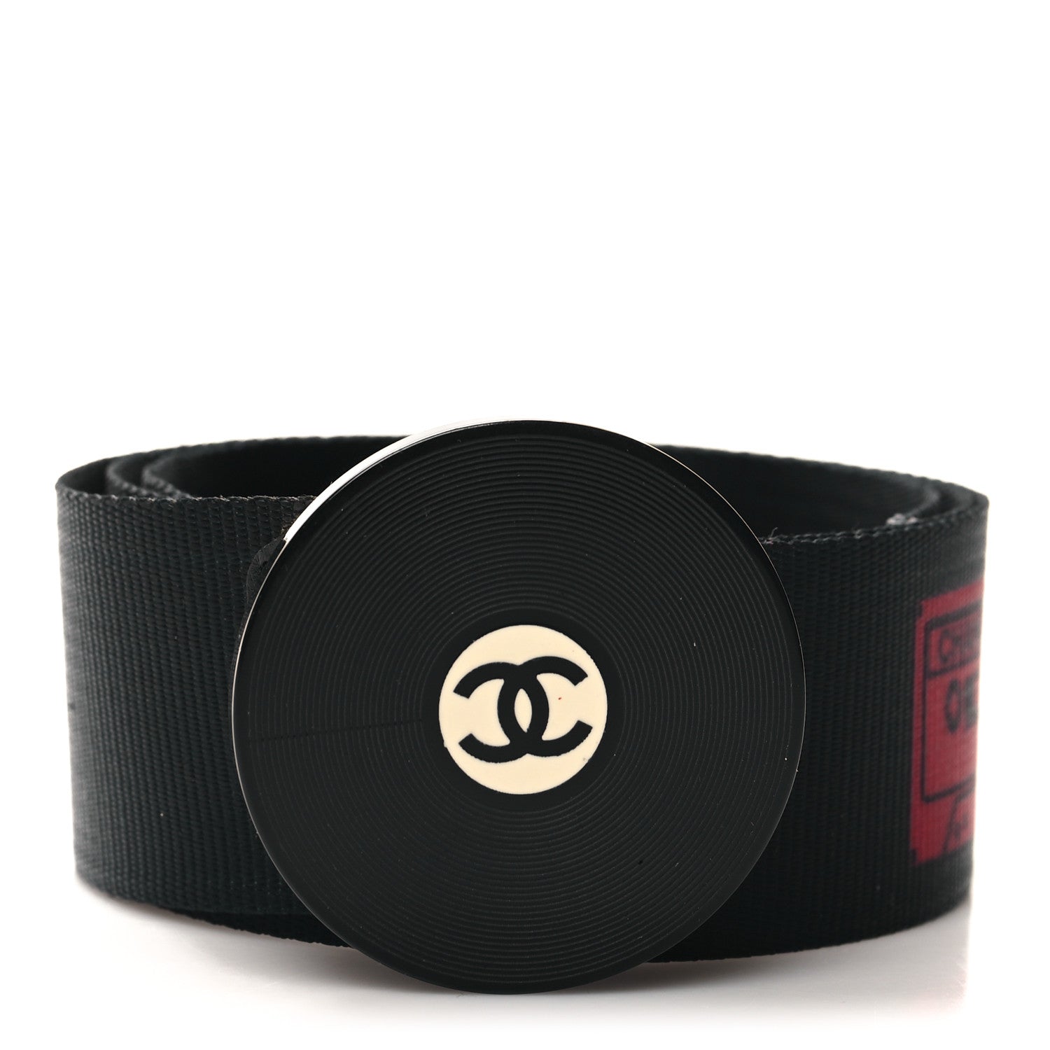 Chanel Canvas CC Logo Record Belt 70 28 70 28 Black Red 1 of 5