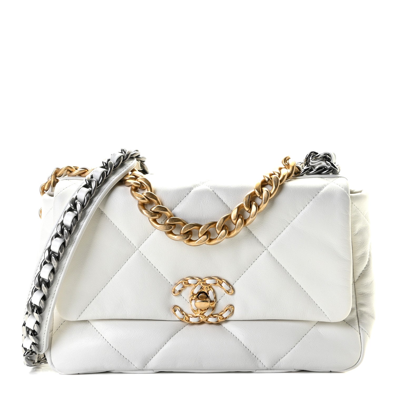 Chanel Goatskin Quilted Medium Chanel 19 Flap White 1 of 9