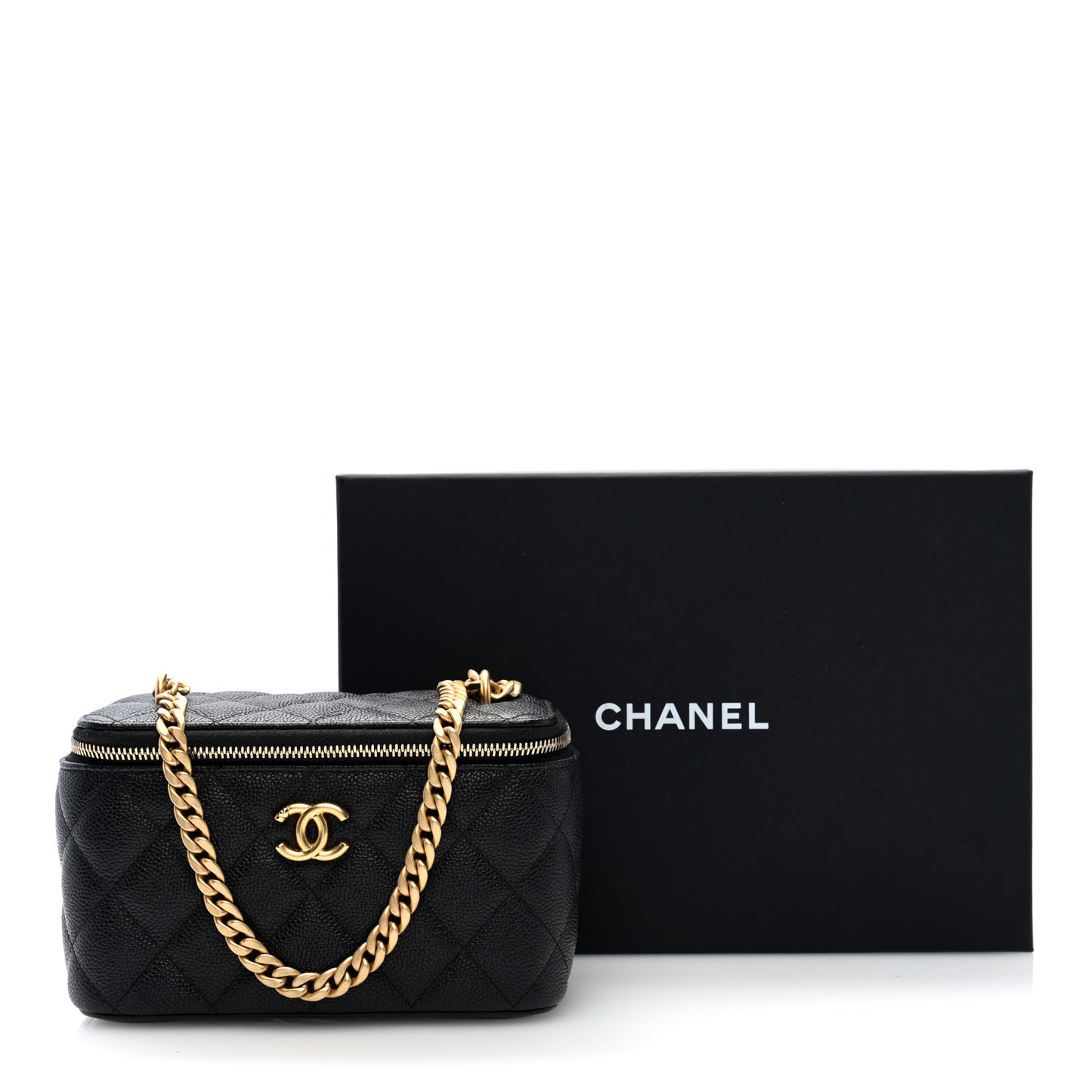 Caviar Quilted Sweetheart Vanity Case Black