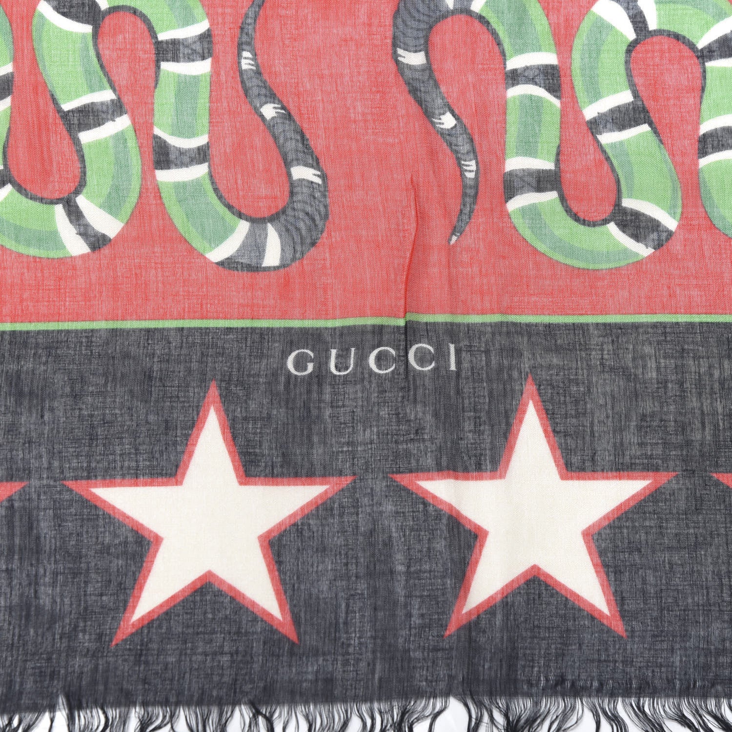 Gucci Wool Feline Kingsnake Iconic Symbols Scarf Blue Red 2 of 4