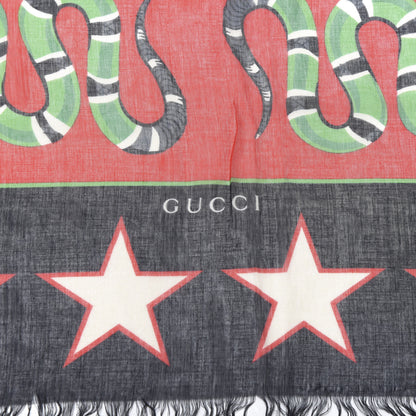 Gucci Wool Feline Kingsnake Iconic Symbols Scarf Blue Red 2 of 4
