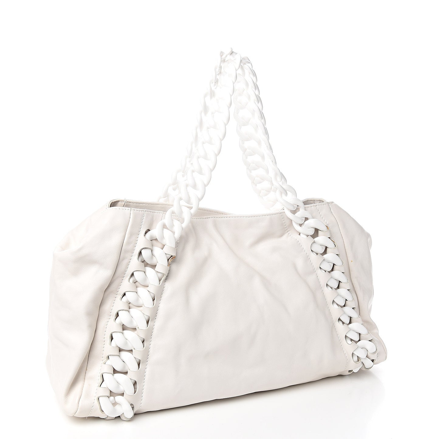 Calfskin Modern Chain Rhodoid East West Tote White