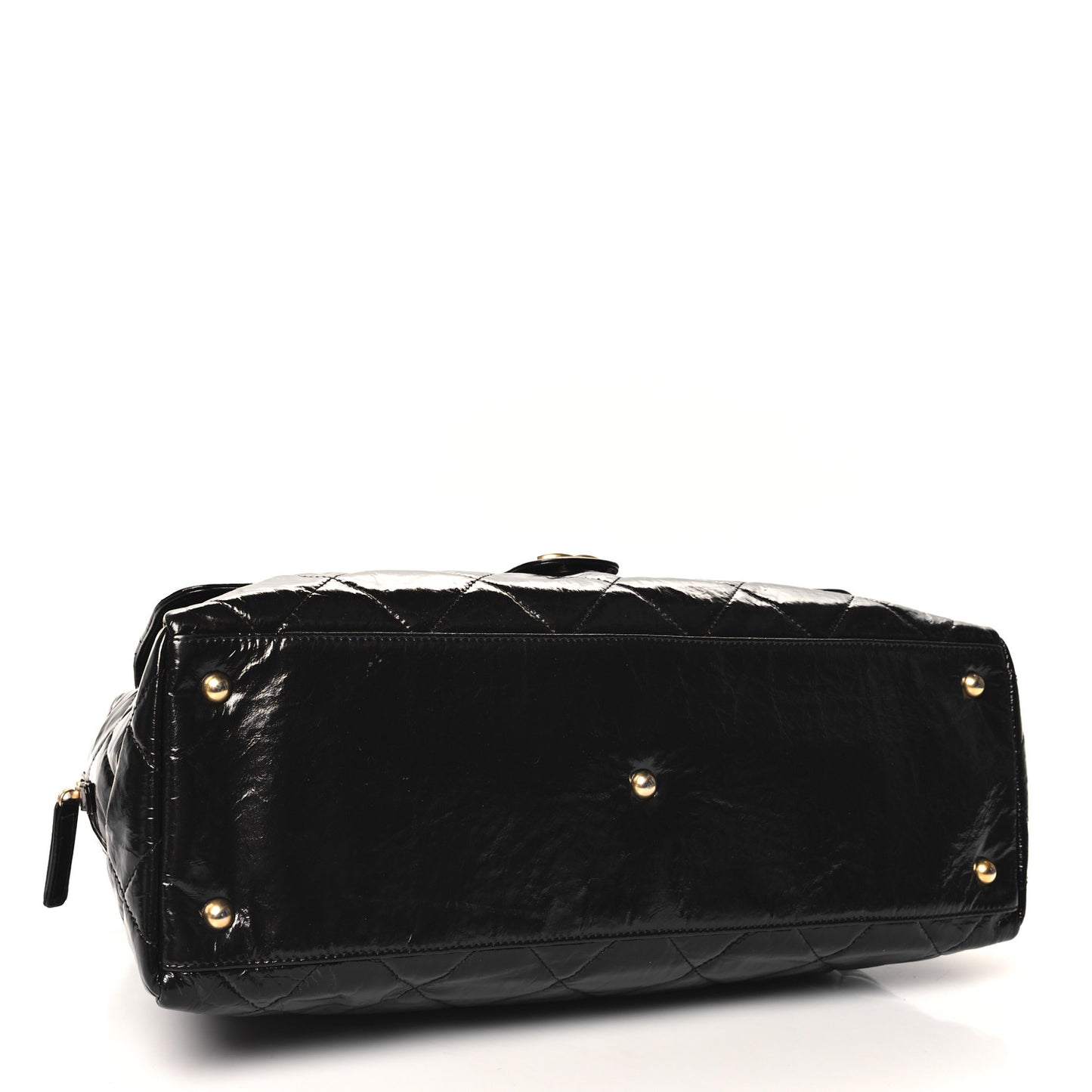 Shiny Crumpled Calfskin Quilted Maxi Bowling Bag Black