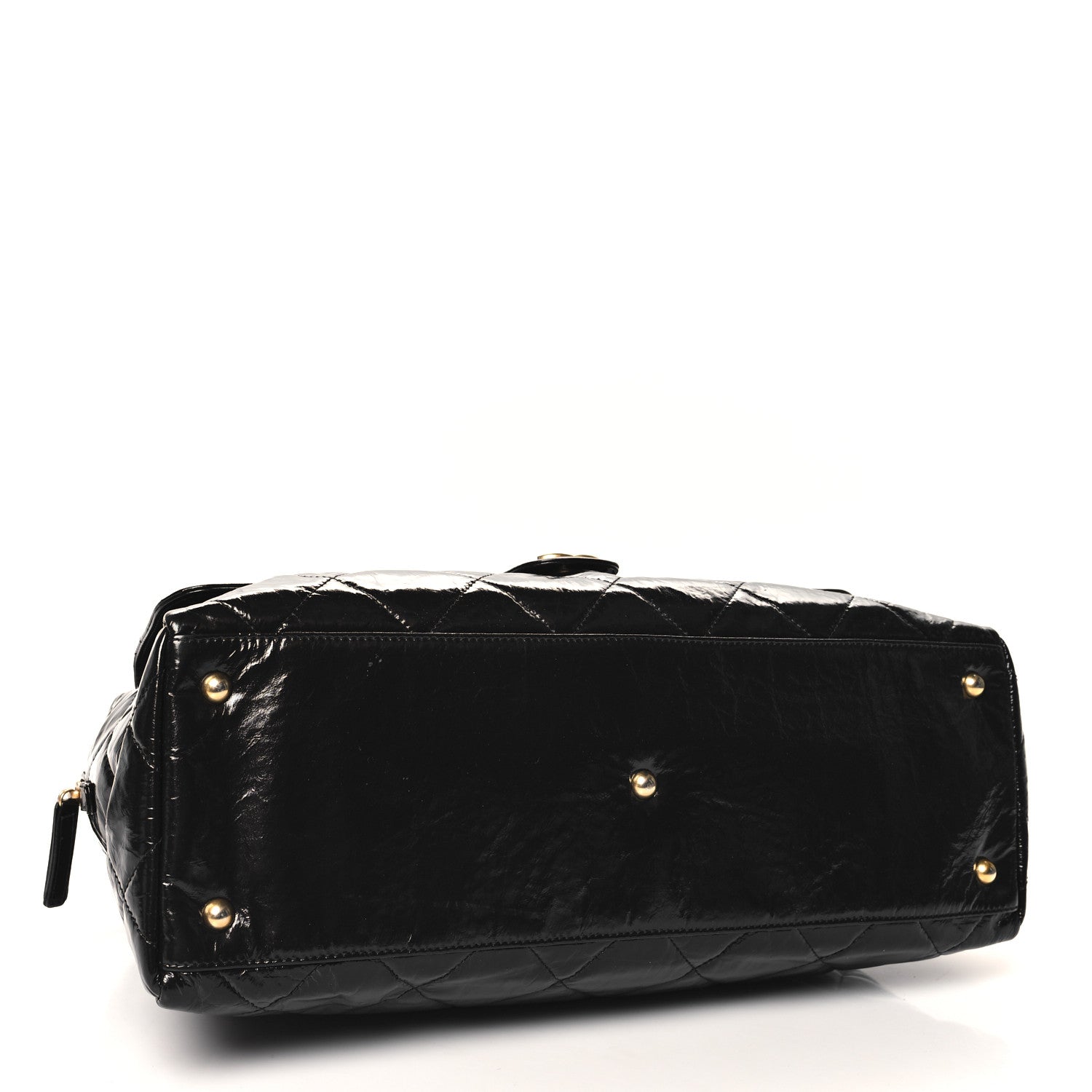 Chanel Shiny Crumpled Calfskin Quilted Maxi Bowling Bag Black 4 of 11