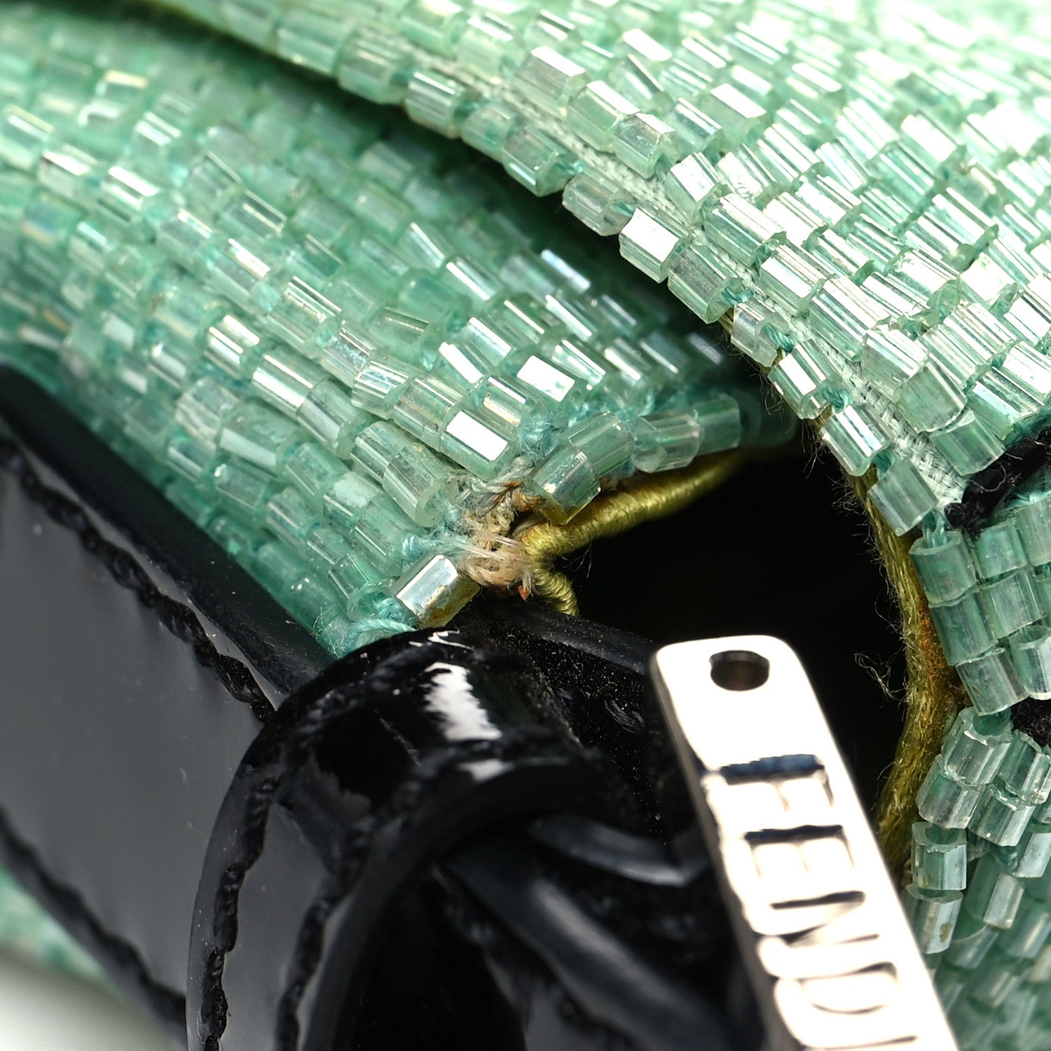 Fendi Beaded Crystal Baguette Green Black 11 of 12