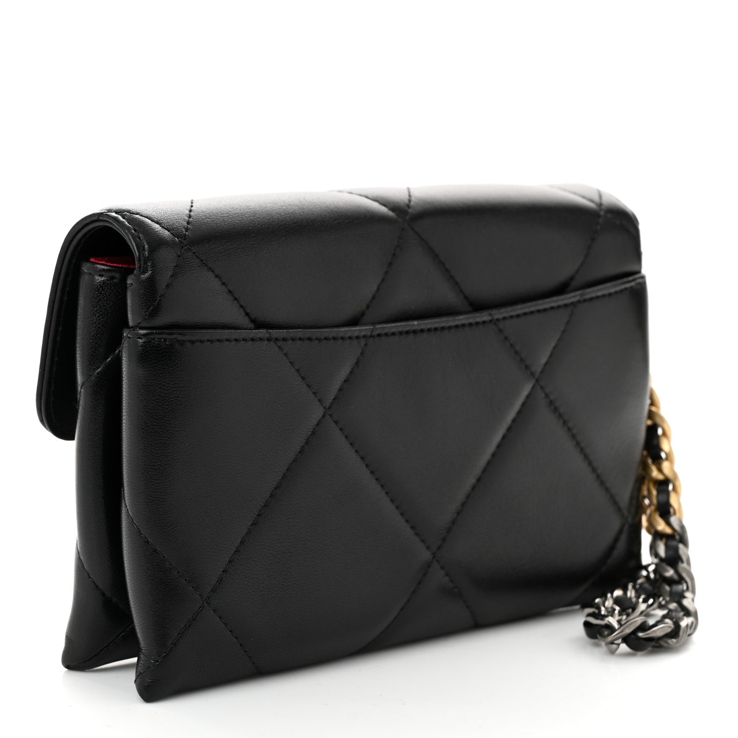 Lambskin Quilted Chanel 19 Flap Clutch Black