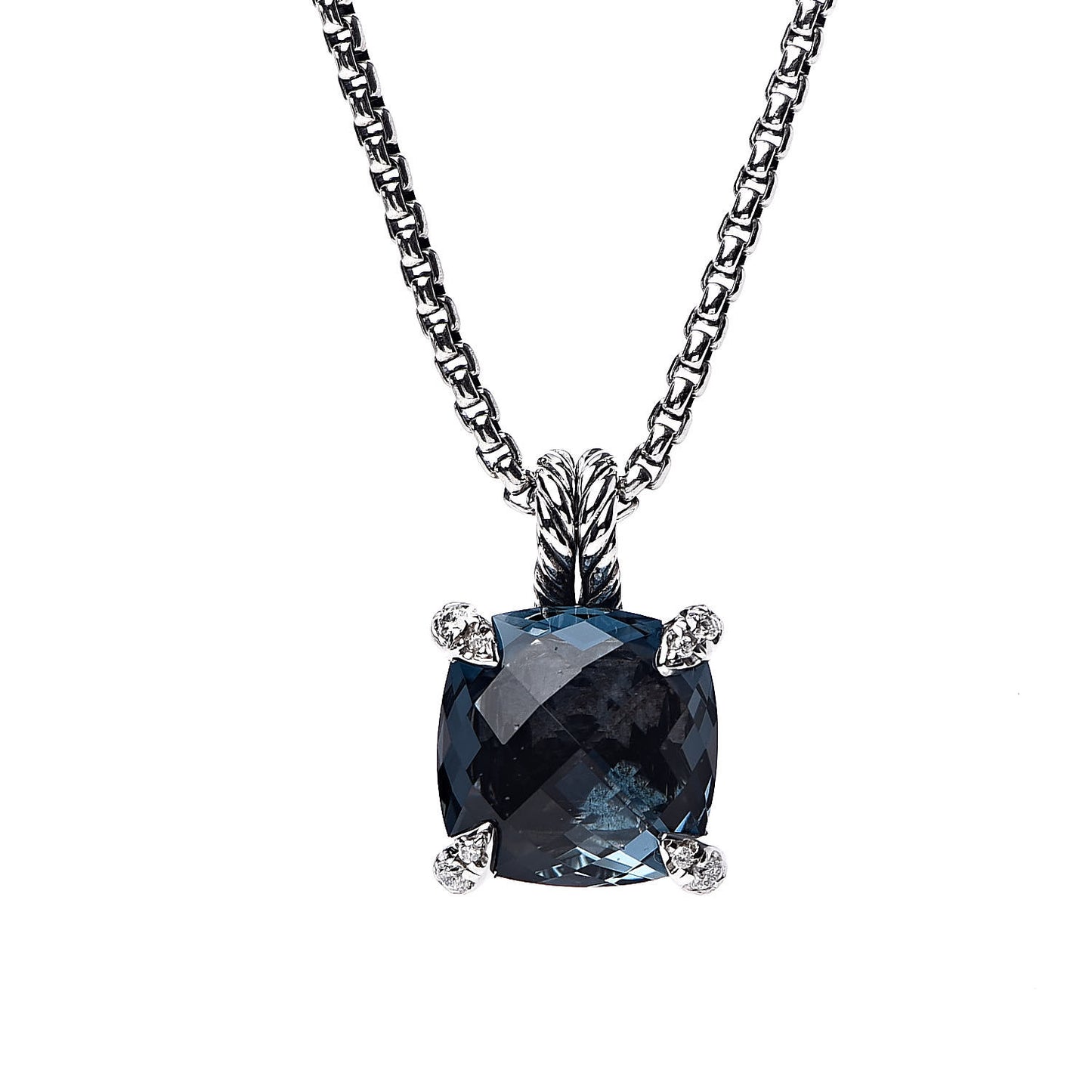Sterling Silver Diamond Hampton Blue Topaz 11mm Chatelaine Pendant Necklace