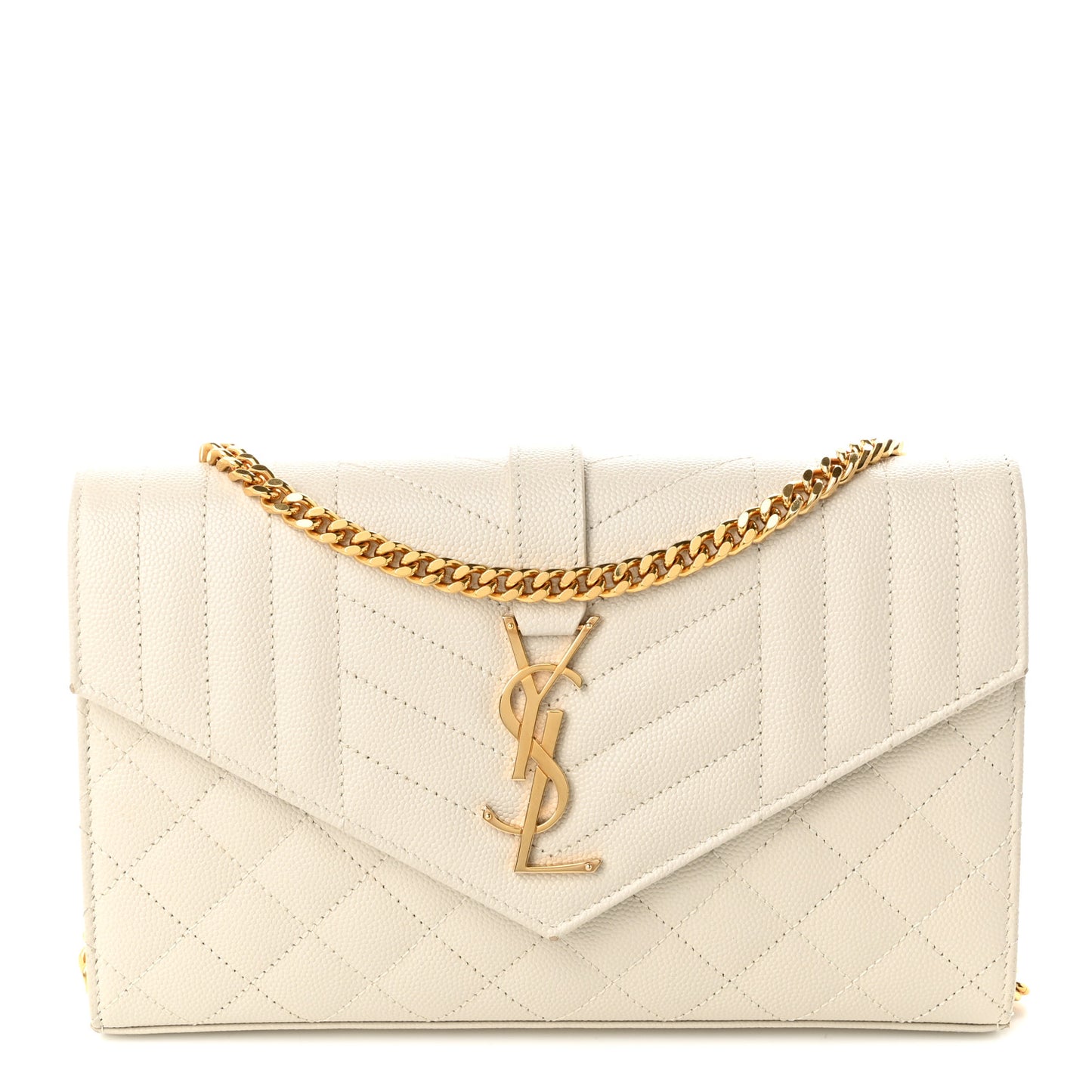 Grain De Poudre Mixed Matelasse Triquilt Monogram Chain Wallet Crema Soft