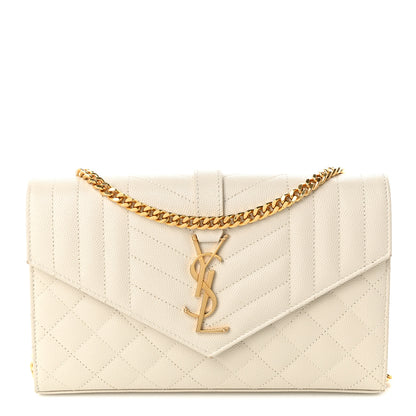 Saint Laurent Grain De Poudre Mixed Matelasse Triquilt Monogram Chain Wallet Crema Soft 1 of 11