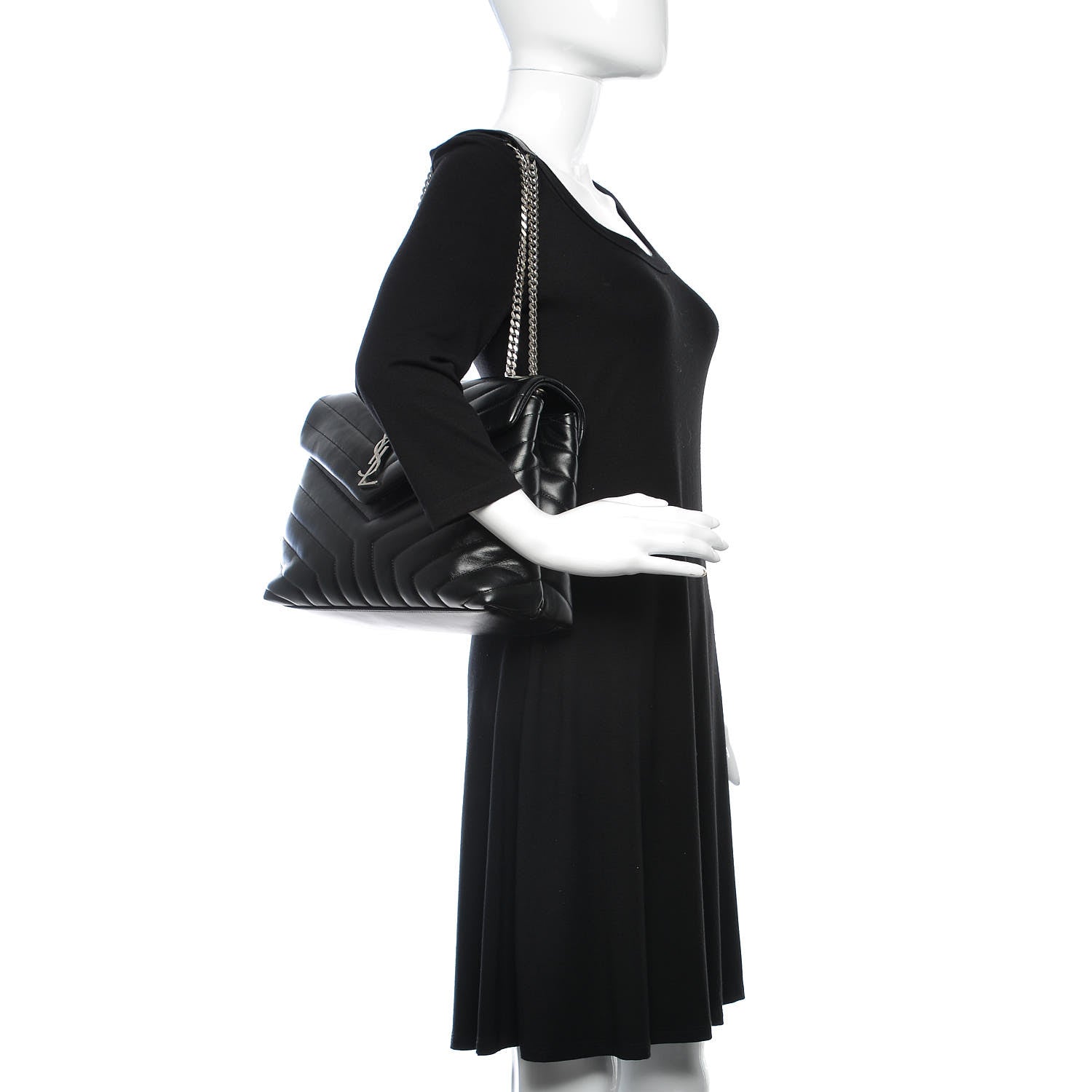Saint Laurent Calfskin Y Quilted Monogram Medium Loulou Chain Satchel Black 2 of 11