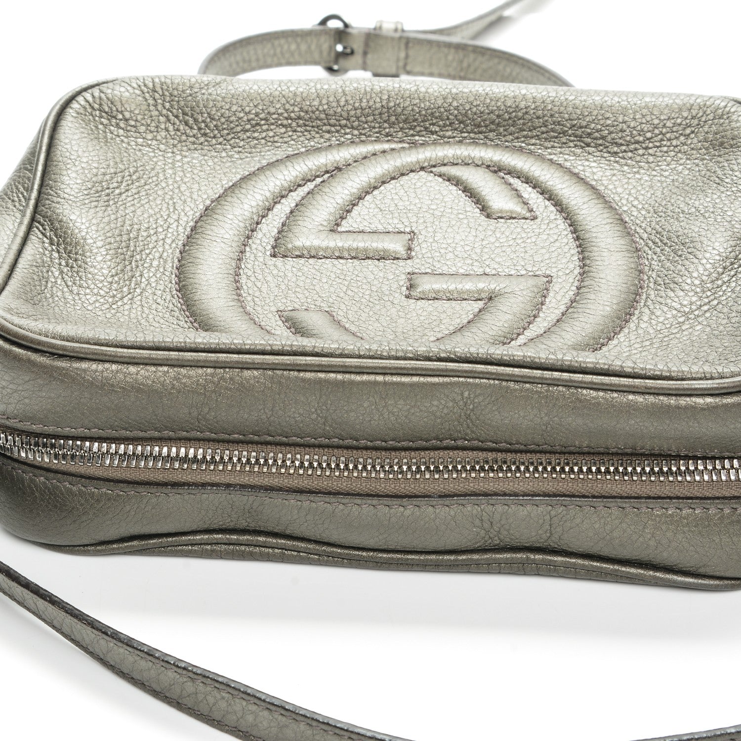 Gucci Metallic Pebbled Calfskin Small Soho Disco Bag Sasso 9 of 9
