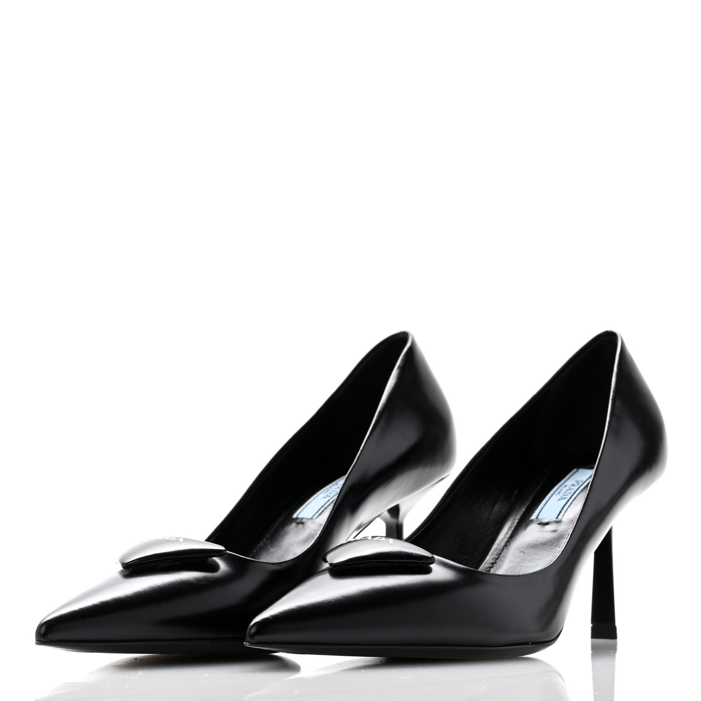 Spazzolato Triangle Logo Pointed Toe 75mm Pumps 36.5 Black