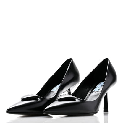 Prada Spazzolato Triangle Logo Pointed Toe 75mm Pumps 36.5 Black 3 of 9