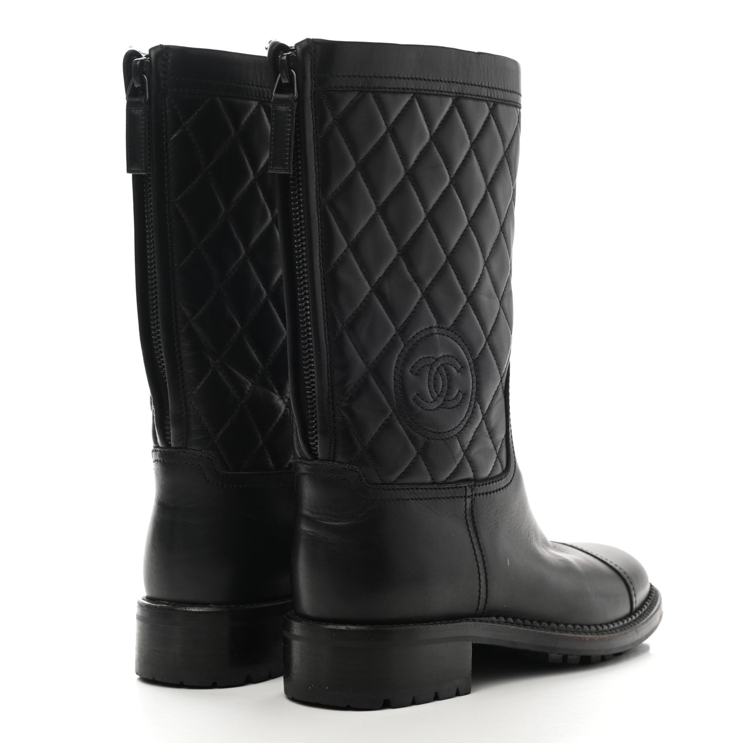 Calfskin Quilted Boots 37 Black