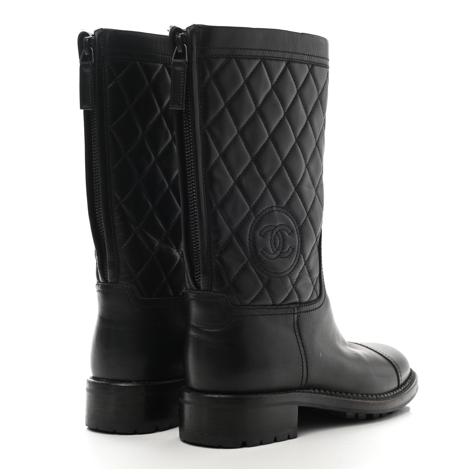 Chanel Calfskin Quilted Boots 37 Black 4 of 12