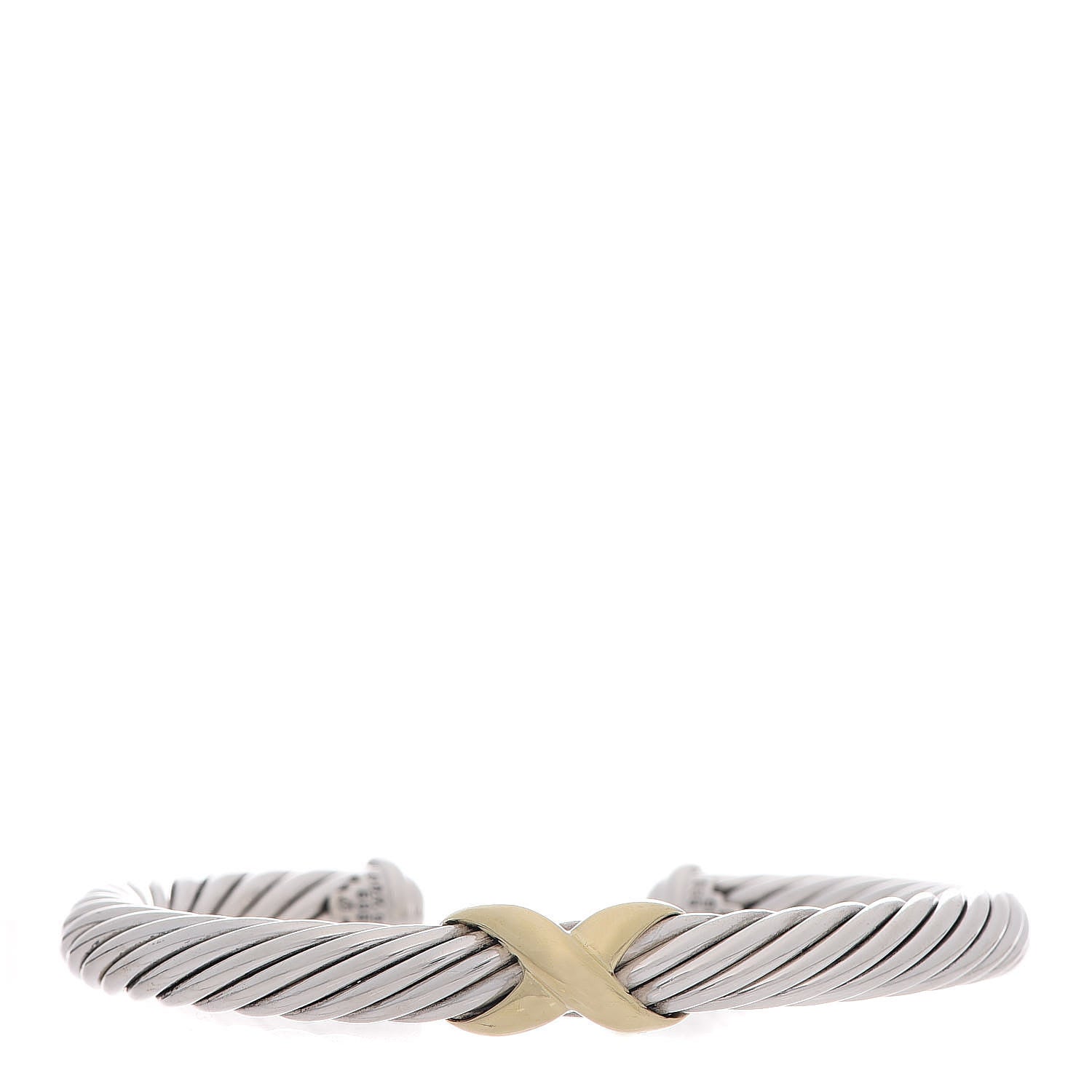 David Yurman Sterling Silver 14K Yellow Gold 7mm X Station Cable Bracelet 1 of 5