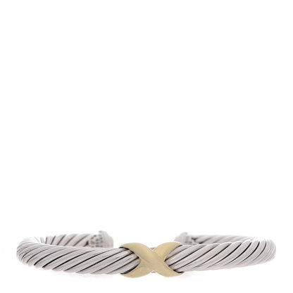 David Yurman Sterling Silver 14K Yellow Gold 7mm X Station Cable Bracelet 1 of 5
