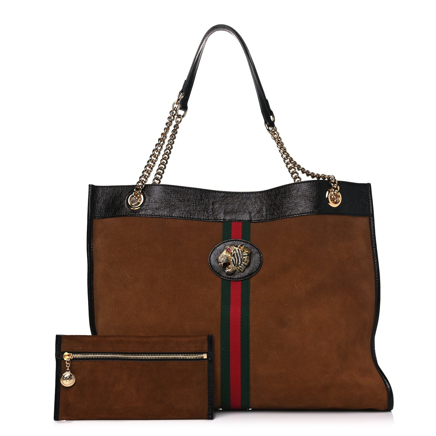Suede Patent Large Rajah Chain Tote Nocciola Black