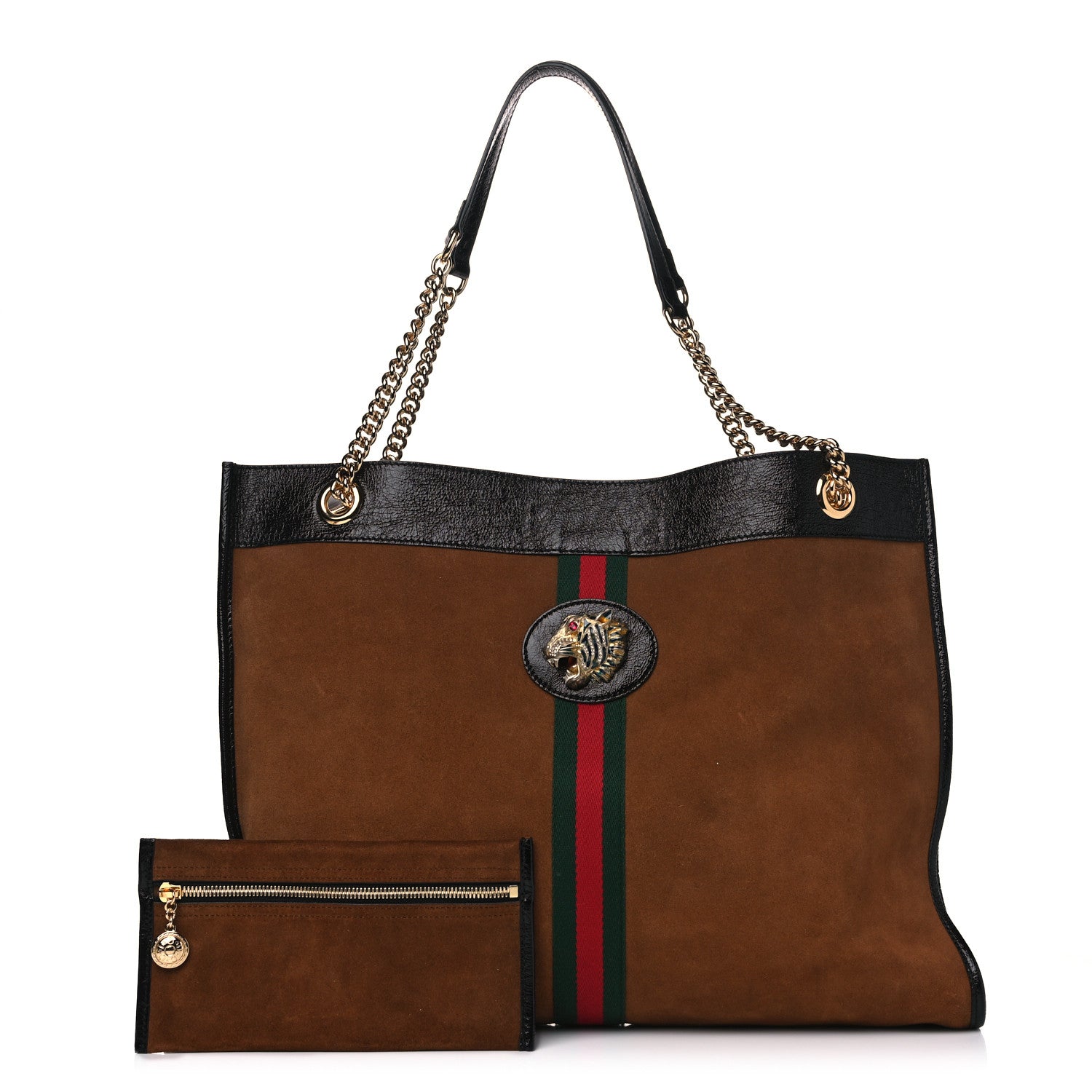 Gucci Suede Patent Large Rajah Chain Tote Nocciola Black 2 of 13