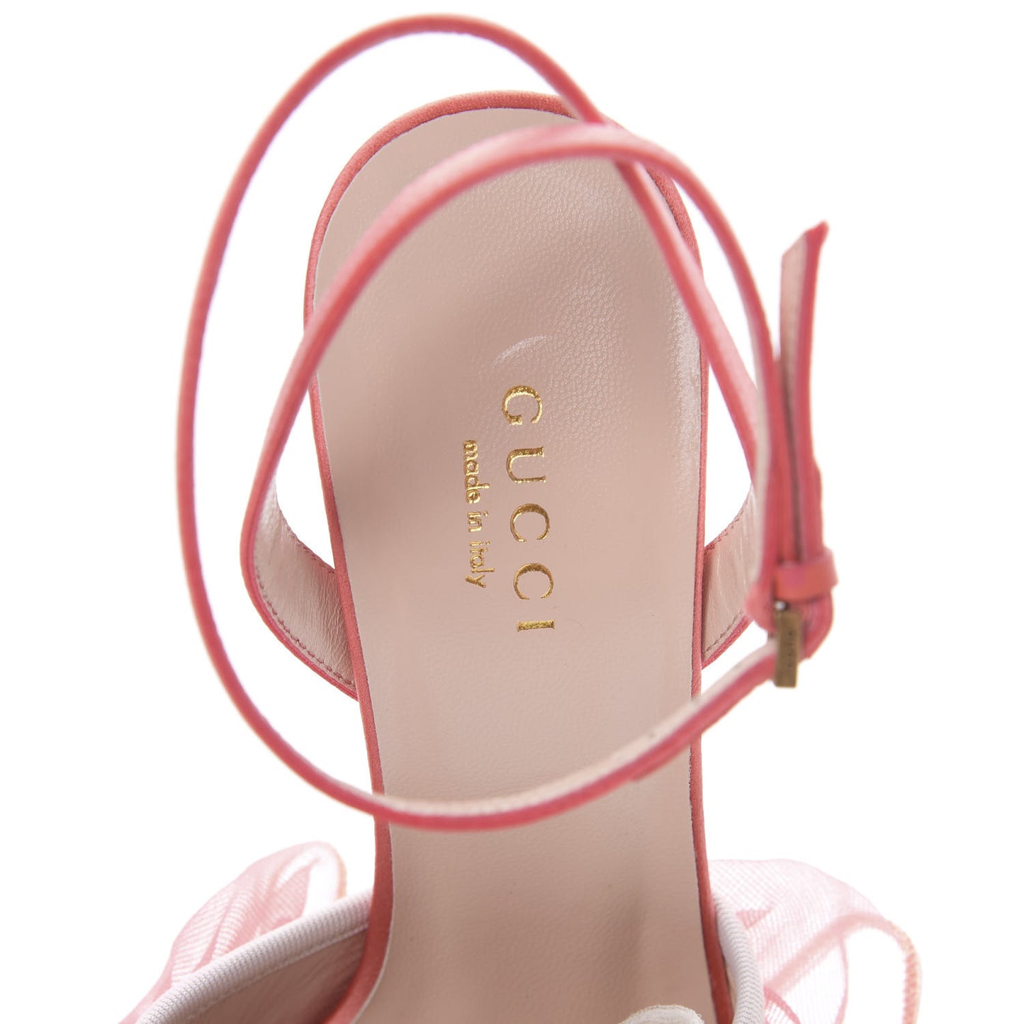 Tulle Ruffle High Heel Slingback Sandals 35.5 Peach White