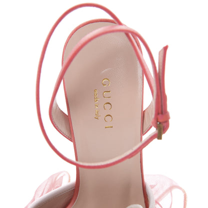 Gucci Tulle Ruffle High Heel Slingback Sandals 35.5 Peach White 6 of 10