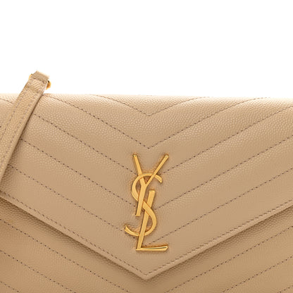 Saint Laurent Grain De Poudre Matelasse Chevron Monogram Envelope Chain Wallet Nude Powder 5 of 11